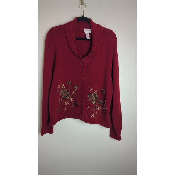 Vintage Cottagecore Knit Embroidered Beaded Sweater Cardigan Women's Size XL - Picture 8 of 9